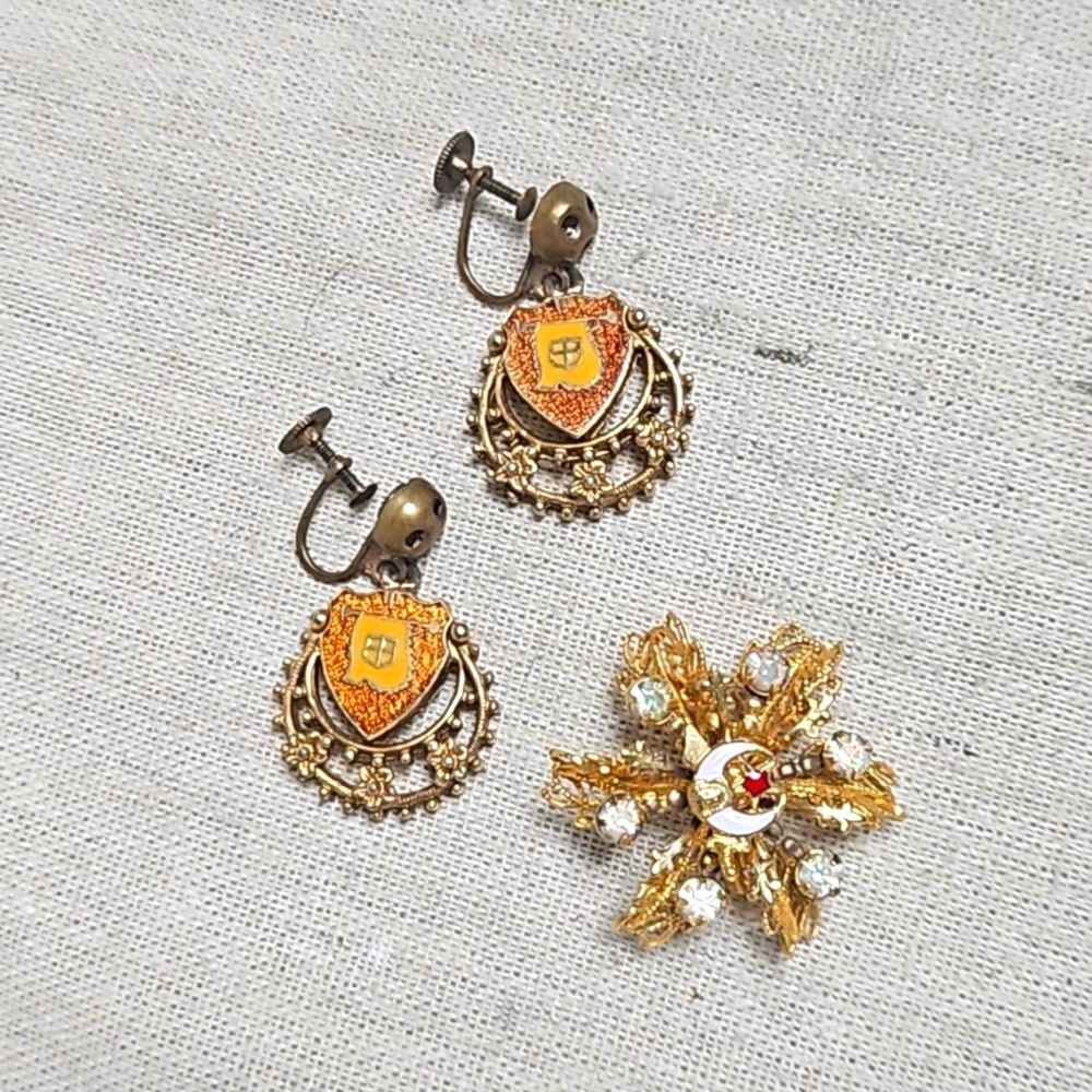 Vintage Shreiner Masonic Star Antique Shield Freemason Royal Earrings